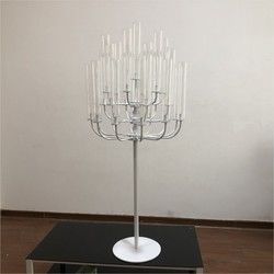 New wedding decoration tall 25 arms White standing metal candelabras with glass chimney