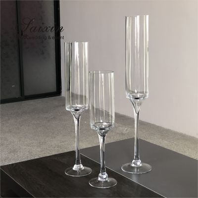ZT-007T Set long stemmed glass vase  floating candle glass holder for Wedding Decoration