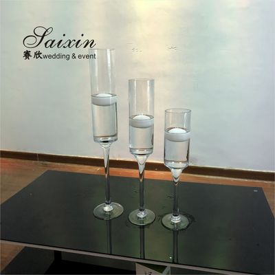 ZT-007T Set long stemmed glass vase  floating candle glass holder for Wedding Decoration