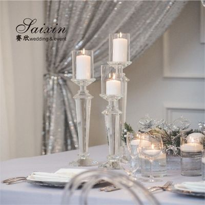 Hot sale 3 piece in set crystal pillar candle holders for home wedding centerpieces