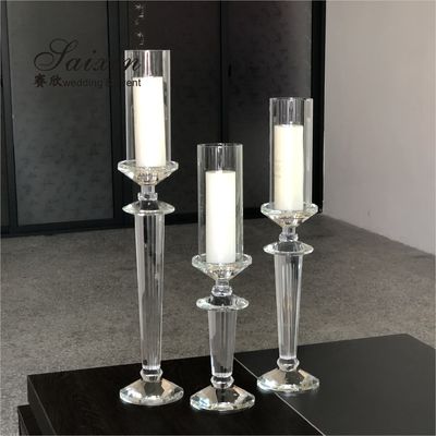 Hot sale 3 piece in set crystal pillar candle holders for home wedding centerpieces