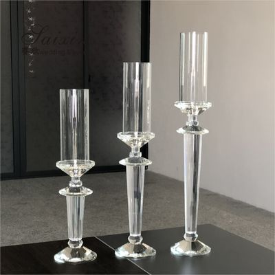 Hot sale 3 piece in set crystal pillar candle holders for home wedding centerpieces