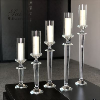 Hot sale 3 piece in set crystal pillar candle holders for home wedding centerpieces