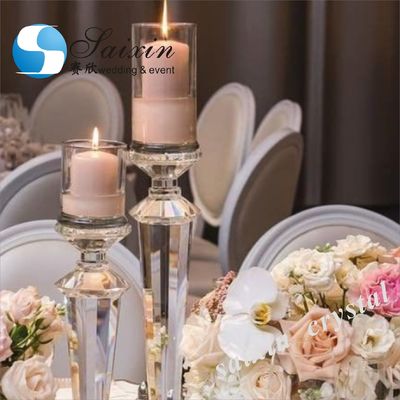 Hot sale 3 piece in set crystal pillar candle holders for home wedding centerpieces