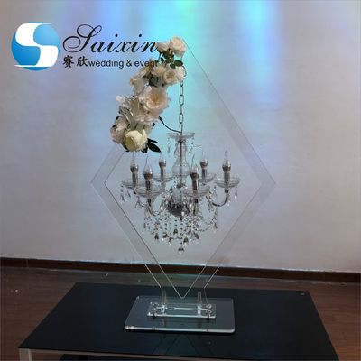 ZT-407C  Wedding event centerpieces rhombic clear acrylic stand with crystal lighting chandeliers