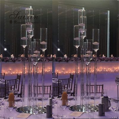 Chic wedding centerpiece tall 5 arms long stem floating candle pillar  holder