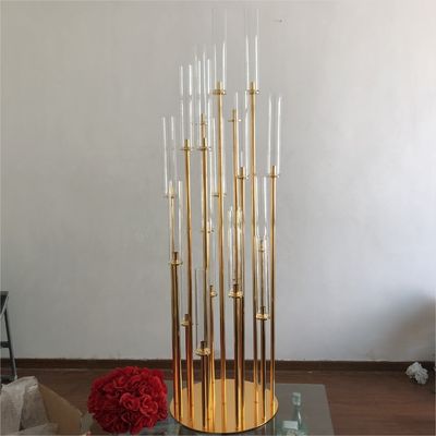 20 Holder Gold Modern Crystal Candlesticks Large Wedding Event Table Decoration