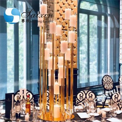 20 Holder Gold Modern Crystal Candlesticks Large Wedding Event Table Decoration