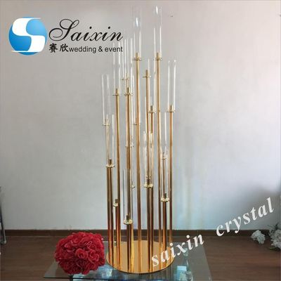 20 Holder Gold Modern Crystal Candlesticks Large Wedding Event Table Decoration