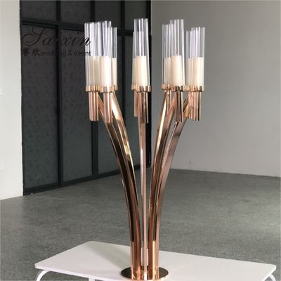 10 Curved Arms Crystal Candelabra Wedding Centerpieces Tall Gold  51.18"