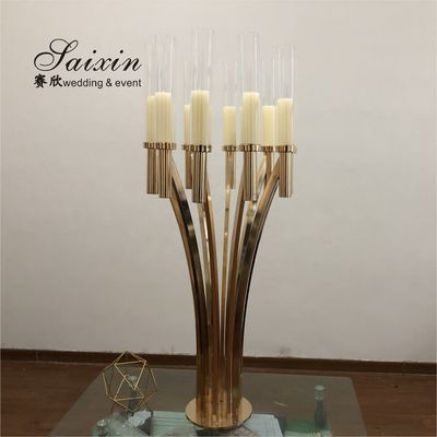 10 Curved Arms Crystal Candelabra Wedding Centerpieces Tall Gold  51.18"