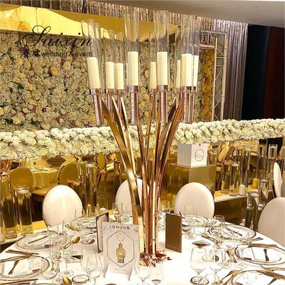 10 Curved Arms Crystal Candelabra Wedding Centerpieces Tall Gold  51.18"