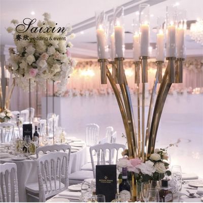 10 Curved Arms Crystal Candelabra Wedding Centerpieces Tall Gold  51.18"