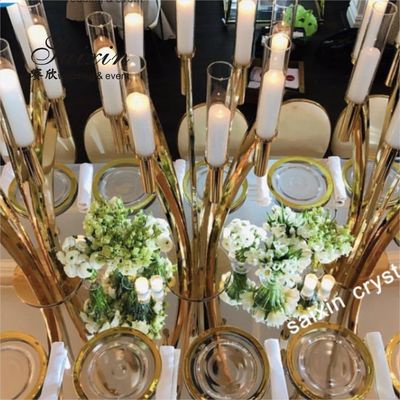 10 Curved Arms Crystal Candelabra Wedding Centerpieces Tall Gold  51.18"