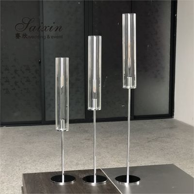 Factory hot sale set different size thin hurricane gold candlestick candle holder for wedding table decoration