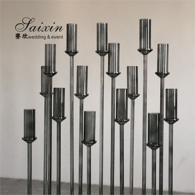 Luxury new design 15 branches holder gray crystal stands for international wedding decorative