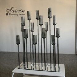 Luxury new design 15 branches holder gray crystal stands for international wedding decorative