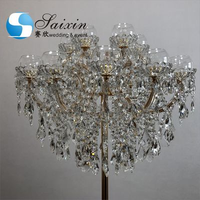 ZT-325L New custom  wedding decoration centerpieces 18 arms gold crystal candelabra