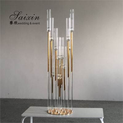ZT-526 bling wedding candelabra centerpieces 12 arms gold with clear candle holder