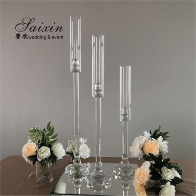 Saixin Wholesale luxury 3 pieces single crystal candle holders for wedding decor