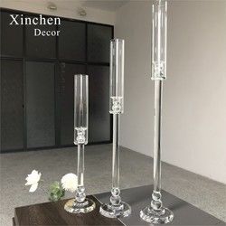 Saixin Wholesale luxury 3 pieces single crystal candle holders for wedding decor