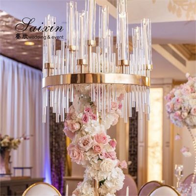 ZT-435 Beautiful large candelabra gold crystal candle holder for wedding table decoration