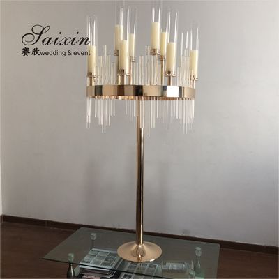 ZT-435 Beautiful large candelabra gold crystal candle holder for wedding table decoration