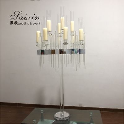 ZT-435 Beautiful large candelabra gold crystal candle holder for wedding table decoration