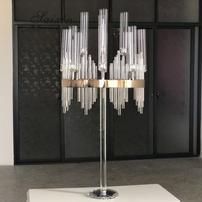 ZT-435 Beautiful large candelabra gold crystal candle holder for wedding table decoration