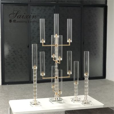 ZT-558 Bling New wedding decoration gold candle holder 9 arms crystal candelabra