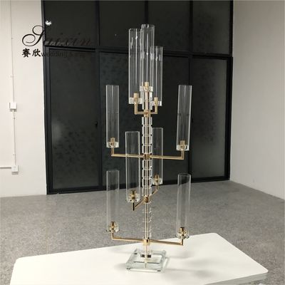 ZT-558 Bling New wedding decoration gold candle holder 9 arms crystal candelabra