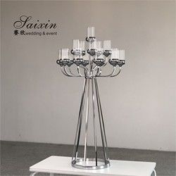 New ZT-398 unique 15 arms silver Metal wedding table candle stand