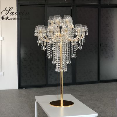 ZT-325G Gorgeous 15 arms gold crystal candelabra wedding table decorations centerpieces
