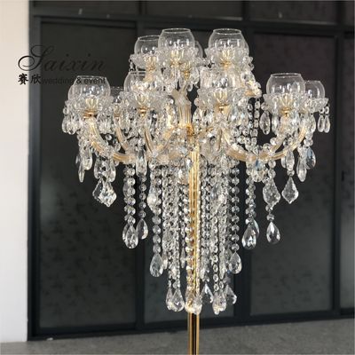 ZT-325G Gorgeous 15 arms gold crystal candelabra wedding table decorations centerpieces