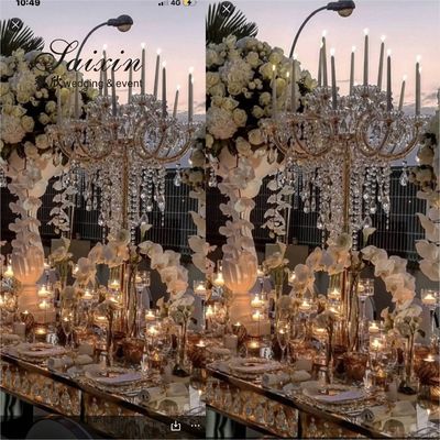 ZT-325G Gorgeous 15 arms gold crystal candelabra wedding table decorations centerpieces