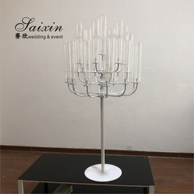 New wedding decoration tall gold metal candelabra with glass chimney