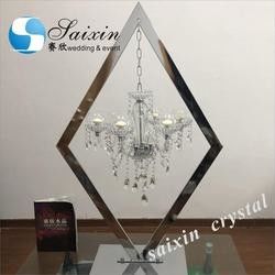 ZT-407 New Gold diamond stand with Hanging Crystal candles holder for wedding table top centerpiece