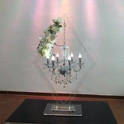 ZT-407 New Gold diamond stand with Hanging Crystal candles holder for wedding table top centerpiece