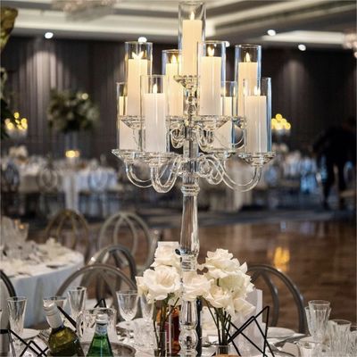 Hot sale 9 arms clear crystal votive candelabra for wedding table
