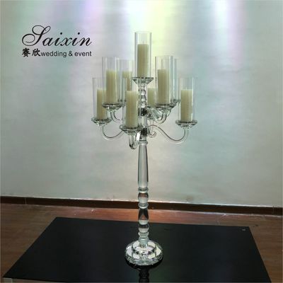 Hot sale 9 arms clear crystal votive candelabra for wedding table