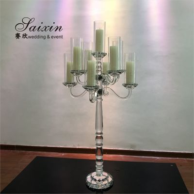Hot sale 9 arms clear crystal votive candelabra for wedding table