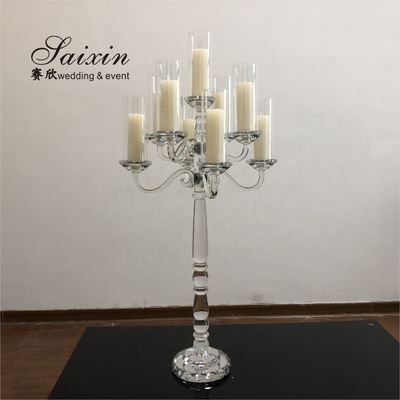 Hot sale 9 arms clear crystal votive candelabra for wedding table