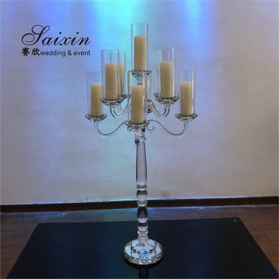 Hot sale 9 arms clear crystal votive candelabra for wedding table