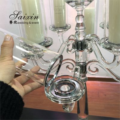 Hot sale 9 arms clear crystal votive candelabra for wedding table