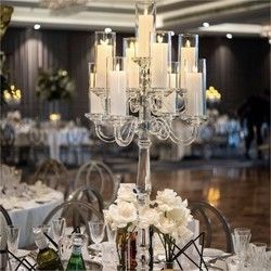 Hot sale 9 arms clear crystal votive candelabra for wedding table