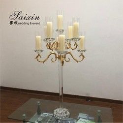 Hot sale 9 arms clear crystal votive candelabra for wedding table