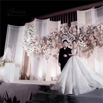 Custom Decoration Backdrop For Wedding Tall White Net Metal Frame Stand 257CM