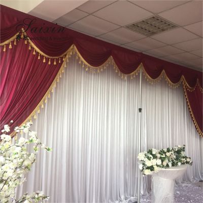 Hot Sale Gorgeous blue silk cloth drape valance curtains with ivory tassel