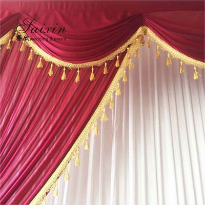 Hot Sale Gorgeous blue silk cloth drape valance curtains with ivory tassel