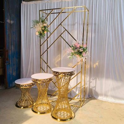Factory wholesale luxury wedding furniture golden stainless steel arch panel steel door for event stage Backdrop